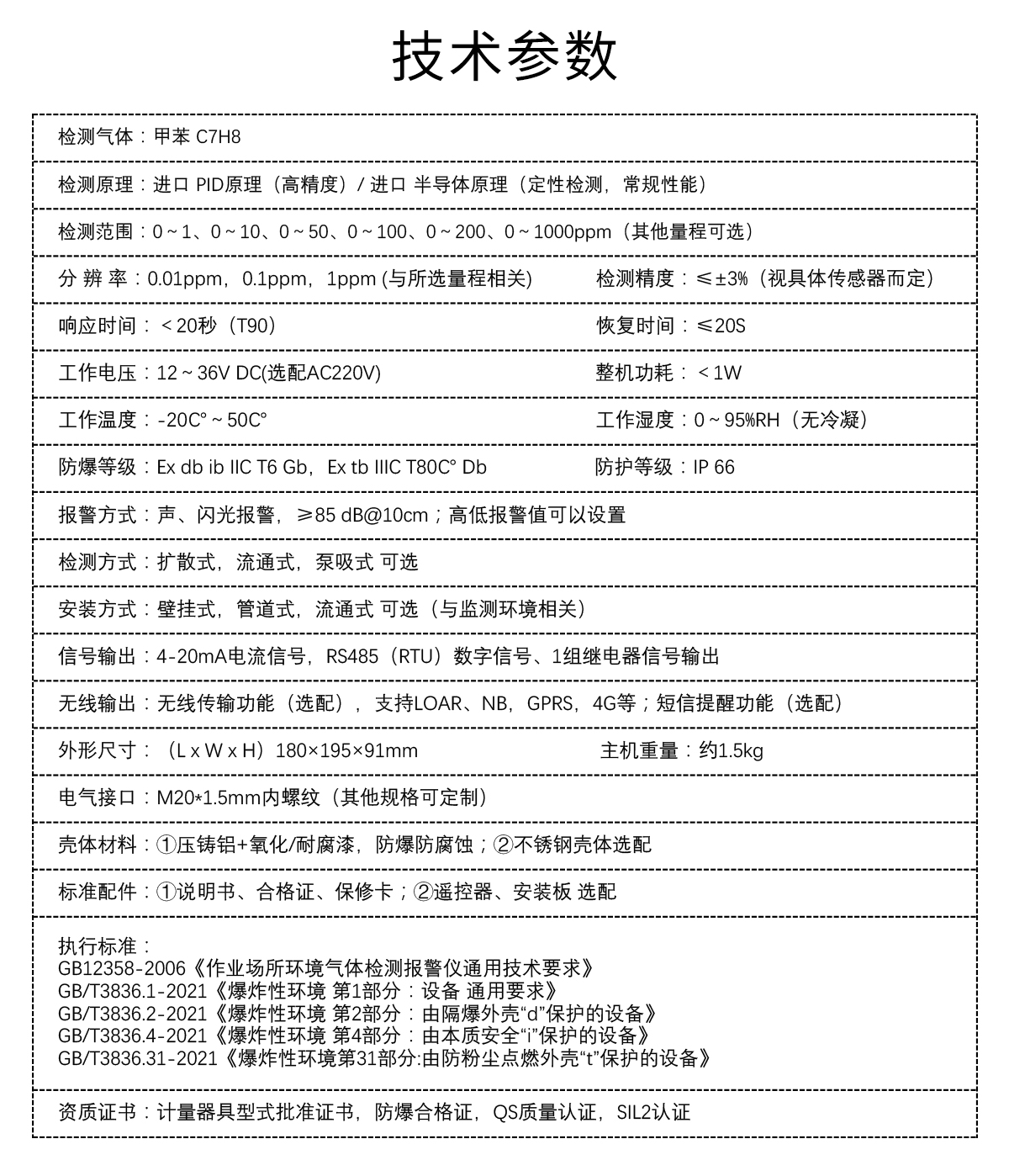固定式甲苯檢測(cè)儀
